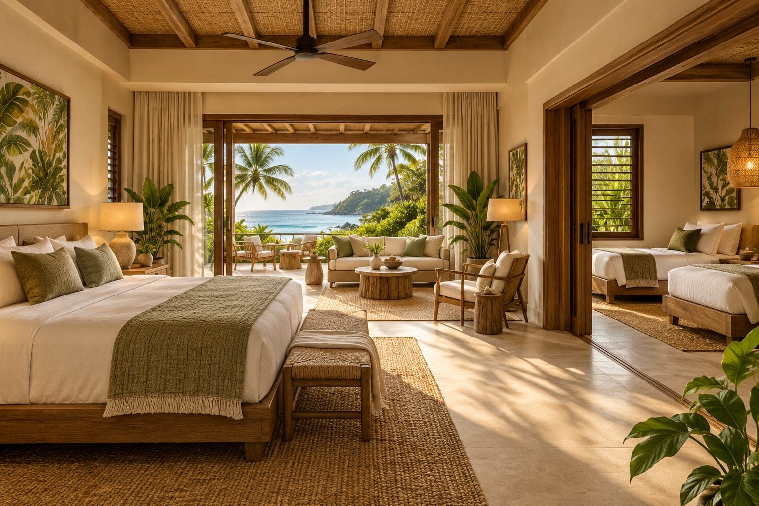 Suite Familiar con cama king, segundo ambiente con dos camas individuales y terraza