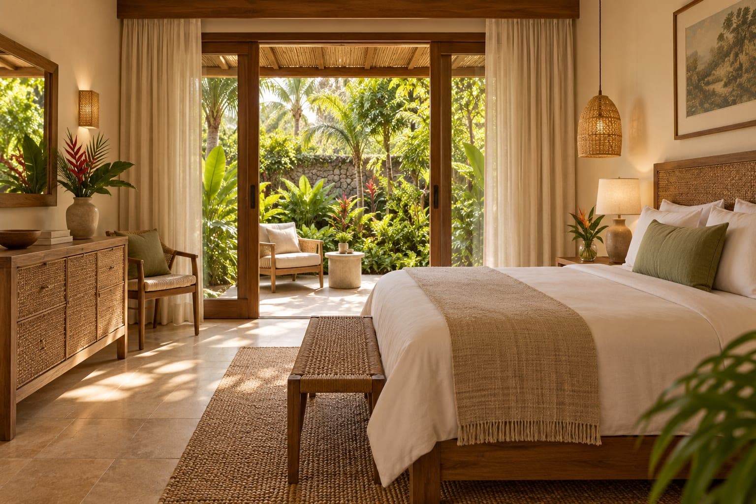 Habitacion Estandar Jardin con cama matrimonial y salida al jardin tropical