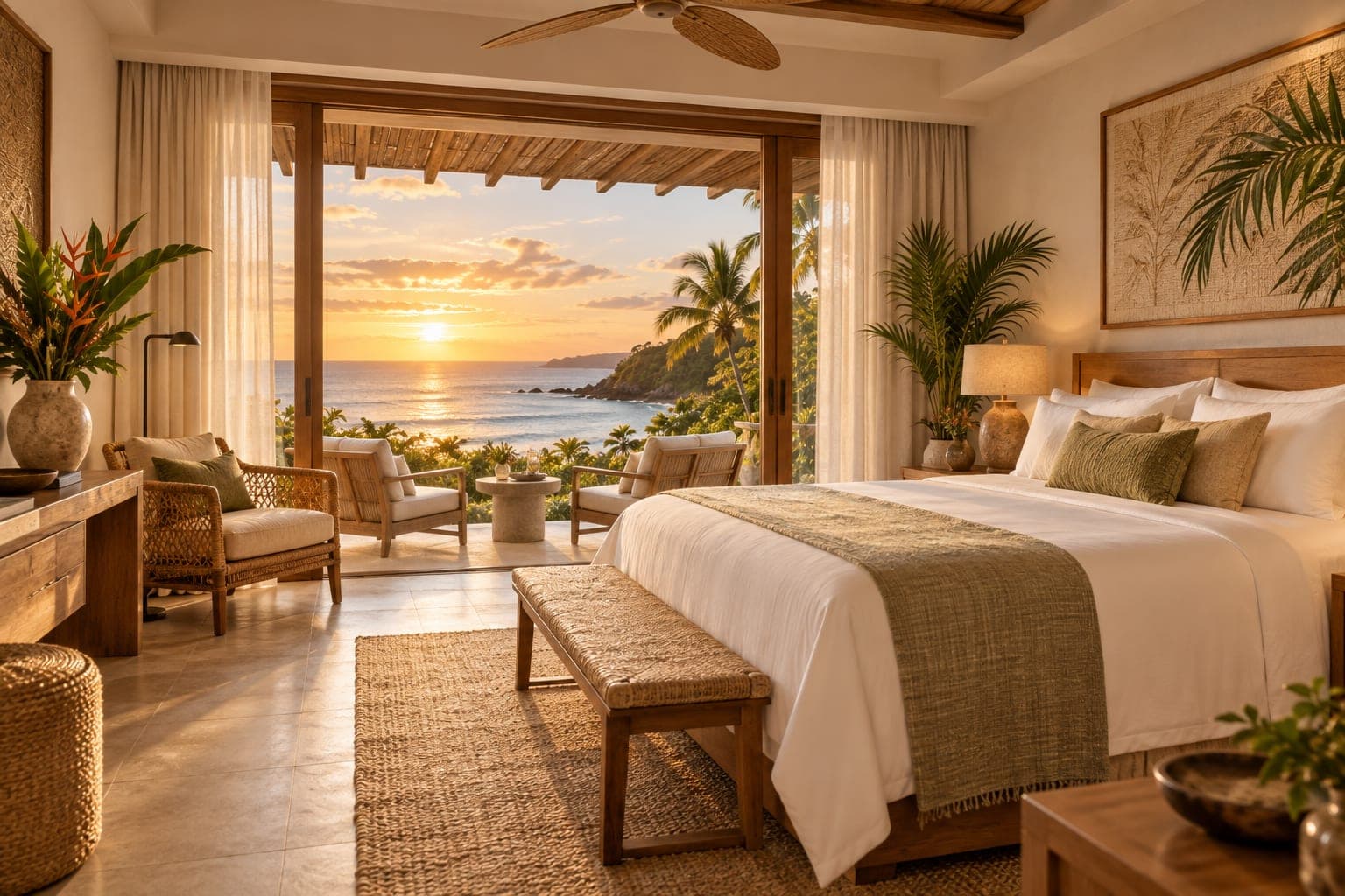 Habitacion Superior Vista Mar con cama king y balcon con vista frontal al mar